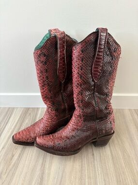 Corral Red Python Woven Snip Toe Cowboy Boots (6 1/2M)